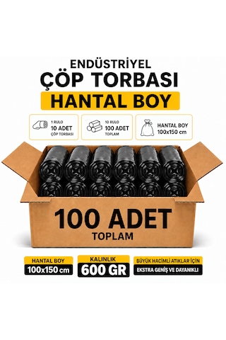 Endüstriyel Çöp Torbası Hantal Boy 100x150 Cm 600 Gr 10 Rulo 100 Adet