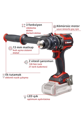 Einhell Profesyonel TP-CD 18/120 Li-i Bl Akülü Darbeli Vidalama + TE-AD 18 Li Dik Açılı Vidalama Seti 4AH Starter Kit 18 Parça S-case Uç Seti + Saklama Çantası Dahil