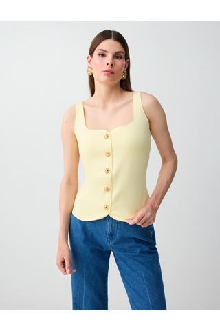 Jimmy Key Jimmy Key Sarı Dar Kesim Düğme Detaylı Örme Yelek 6sw307245200