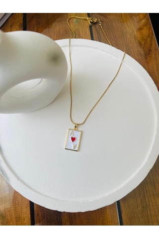 İskambil Kartı Model As Detay Çelik Kolye Altın