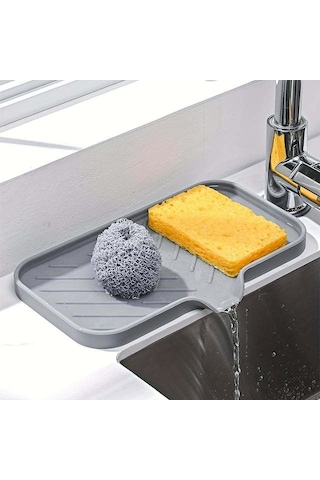 Yuntech01 Silikon Lavabo Organizer, Sabun Ve Fırça Tutucu, Su Akıtma Tablasıyla Büyük Kapasiteli Lavabo Rakımı Gri