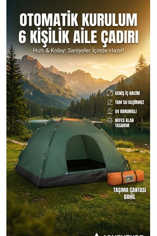 Özel Üretim Kamp Çadırı 6 Kişilik 220x250x150cm Doğa Barınağı Gezgin Hafta Sonu Çok Renkli