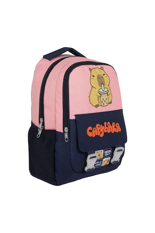 Capybara Kız Çocuk İlkokul Okul Sırt Çantası - Siyah - Pembe - 5203 Çok Renkli
