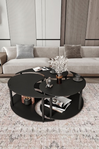 Yin Yang Unıty Serenıty Orta Sehpa 3 Lü Siyah-90 Cm Siyah