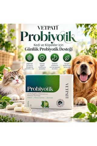 Vetpati Probiyotik Kedi Ve Köpekler İçin Probiyotik Prebiyotik Sinbiyotik Takviye 30 Kapsül