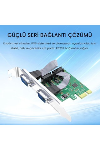 Lexroo Pcı Express To 2 Port 9 Pin Rs-232 Seri Com Db9 Genişletme Kartı Standart