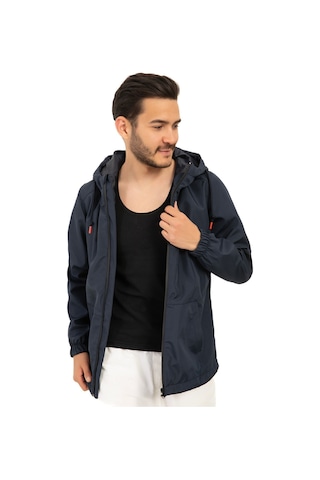 Riverstorm Erkek Lacivert İçi Astarlı Kanguru Cepli Su Ve Rüzgar Geçirmez Kapüşonlu Cepli Yağmurluk Lacivert