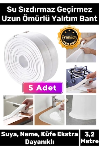 Deluxe Su Geçirmez Sızdırmaz Dayanıklı Lavabo Pvc Yağ Kenar Küf Önleyici 3.2m 5 Adet İzolasyon Bant