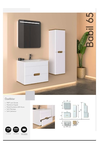Evros Babil 65 Cm Banyo Dolabı Boy Dolabı Dahil Beyaz