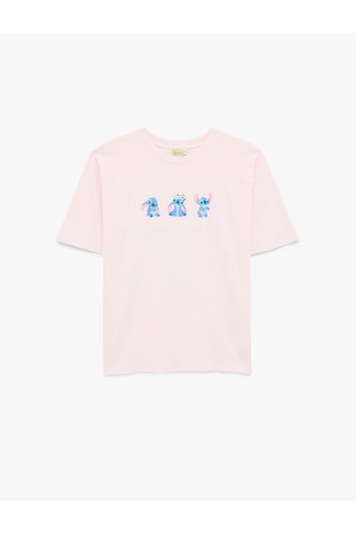 Koton Stitch Lisanslı Kısa Kollu Bisiklet Yaka Arkası Baskılı Tişört Pembe 6sal10109ık Gül