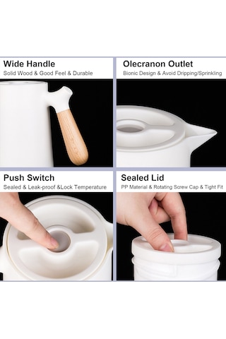 Hallow Büyük Termal Kahve Sürahi Çift Duvarlı Termos Ev Cam Beyaz 1 L