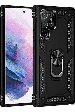 Cosmotex Newface Samsung Galaxy Uyumlu S21 Ultra Kılıf Sofya Yüzüklü Silikon Kapak - Siyah