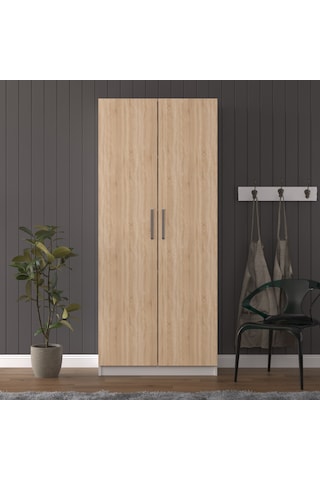 Asra Trend Modern Dolaplı Çalışma Masası MD001 %100 MDF Katlanır Raflı Ofis Yemek Masası Sonoma-Beyaz