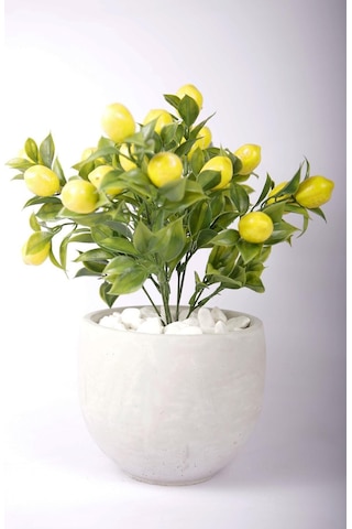 Yapay Limon Ağacı Tanzimi Beton Saksıda Yapay Çiçek Yapay Bitki Yeşil-sarı