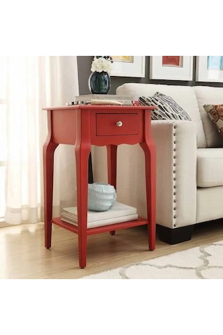 Wooding Masif Kırmızı Lake Bonamy Komodin - Yan Sehpa