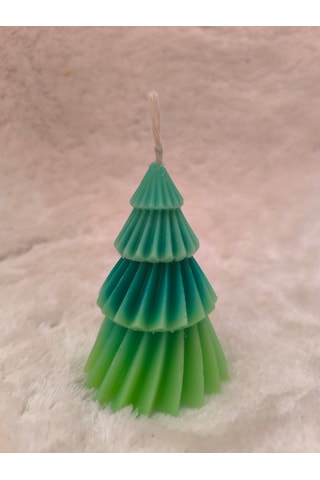 Çam Ağacı Desenli Yılbaşı Konseptli Dekoratif Mum, Geçişli Yeşil
