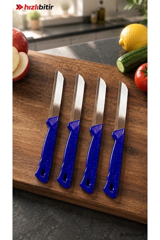 Bymyhand Solingen Paslanmaz Çelik Mavi Tırtıklı Meyve Ve Sebze Bıçağı 4'lü Set Metal