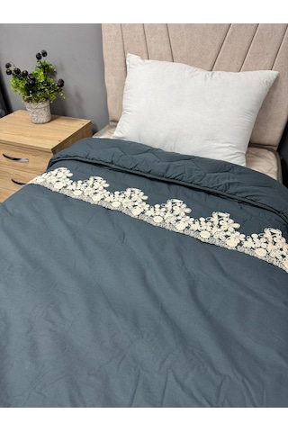 Clasy %100 Pamuk Ranforce Çift Kişilik Yorgan Çift Taraflı Osela V4 İndigo Gri Düz Desenli Kapitoneli Gri