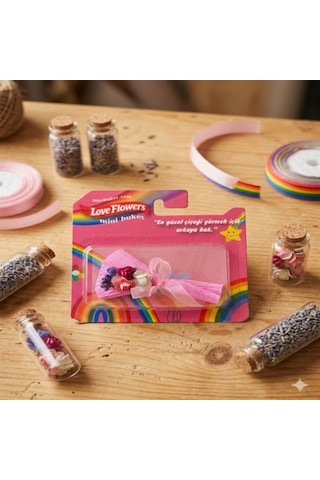 Love Flowers Gökkuşağı Temalı Mini Buket - Renkli Tasarım Hediyelik -
