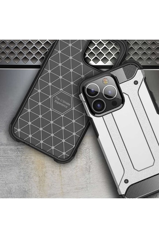 Apple Uyumlu iPhone 13 Pro Max Kılıf Armor Hybrid Zırh Silikon Siyah -