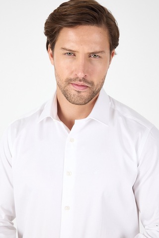 İmza Beyaz Uzun Kol Sert Yaka Cepsiz Slim Fit %100 Pamuk Gömlek 1004250266 Beyaz