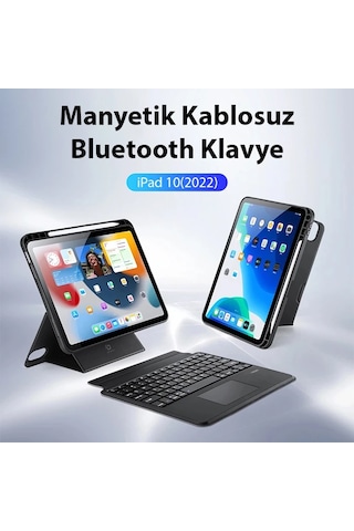 Dux Ducis Apple Uyumlu iPad 10 2022 Dk Serisi Kablosuz Bluetooth Touchpad Klavyeli Kılıf Siyah - Mh-hs2058-8284