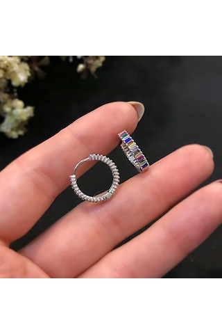 Stela Gümüş Halka Baget Küpe Renkli 1,5 CM