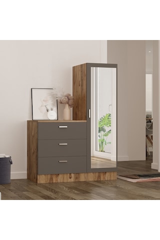 Robin Home Lyana Aynalı Şifonyer Gardırop Çam-Gri