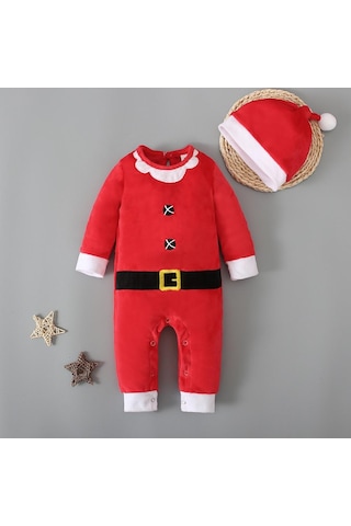 Noel Noel Baba Kostüm Giysileri Bebek Erkek Kız Peluş Romper Tulum Şapka İle 0-24 Ay İçin Kırmızı