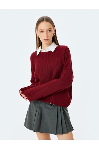 Koton Basic Triko Kazak Yuvarlak Yaka Uzun Kollu Regular Fit Bordo 5wal90051ht Bordo