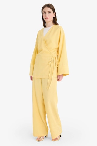 Defacto Relax Fit 2li Takım Gofre Dokulu Uzun Kollu Kimono Pantolon F4095ax25smyl272 Sarı