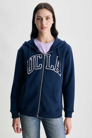 Ucla Joyce Lacivert Kapüşonlu Ve Fermuarlı Aplikeli Standard Fit Kadın Sweatshirt Lacivert