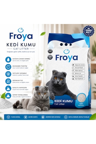 Froya Kokusuz Sade Kedi Kumu 10 Lt Orta Taneli Doğal Topaklanan Tozsuz Kedi Kumu