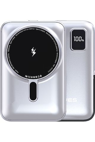 Lenyes Pw134d 15w 10000mah 20w Ultra İnce Dijital Led Ekranlı Standlı Wireless Powerbank Gümüş