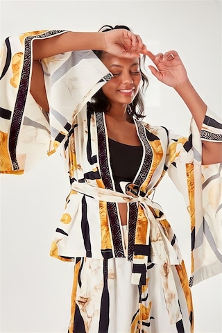 Batik Desenli Kimono Ekru