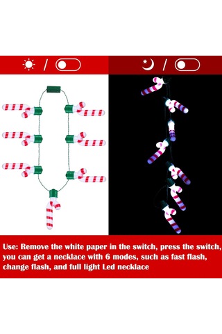 Dofolink Noel Işıklı Kolye - Şeker Asa Desenli 7 Led'li Parıldayan Dekoratif Aksesuar 2 Adet - Su Geçirmez, Işık Seviyesi Ayarlanabilir
