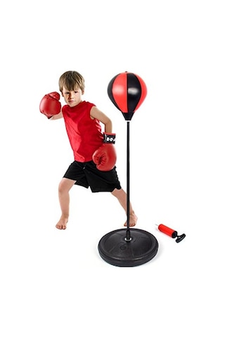 Çocuk Boks Standı Refleks Topu Boks Seti Eldiven 90-120 CM Çok Renkli