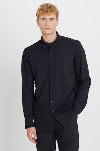AC&Co / Altınyıldız Classics Erkek Sıyah Pamuklu Tailored Slim Fit Dar Kesim Düğmeli Yaka Örme Gömlek Siyah