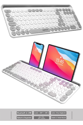 EKW-28 2.4G+Bluetooth BT1+BT2 Çoklu Cihaz Bağlantılı Ulta İnce Q (Mac-Wın-Ios-Android) Kablosuz Klavye