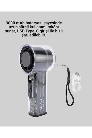Northcity Ultra Sessiz Usb Şarjlı Fan - Taşınabilir Tasarım Ve 3000 Mah Batarya