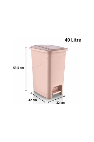 Omnipazar Srl-3030 Slim Pedallı Plastik Çöp Kovası İç Kovalı 40 Litre Pembe