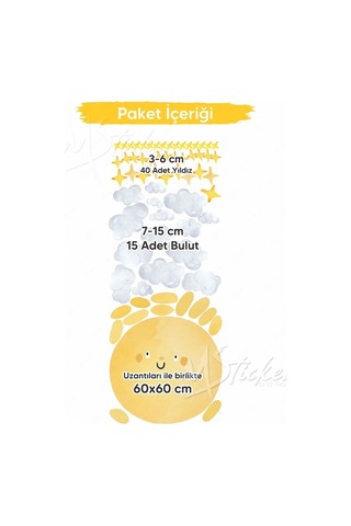 Sevimli Güneş Bulutlar Ve Yıldızlar Soft Renklerde Çocuk Bebek Odası Sticker Seti