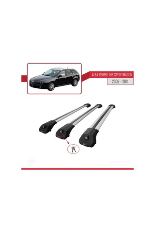 Alfa Romeo 159 Sportwagon 2006-2011 Arası İle Uyumlu Ace-1 Ara Atkı Tavan Barı Gri 3 Adet Bar