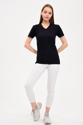Genıus Kadın V Yaka Basic T-Shirt Lacivert
