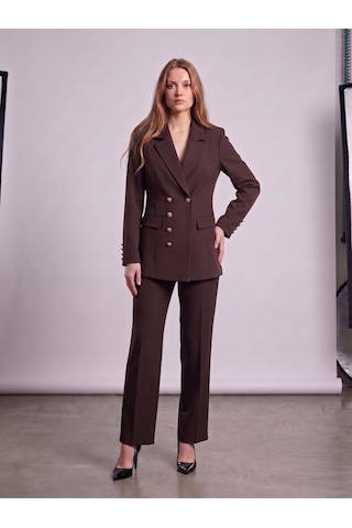 Prenses Kadın Regular Kesim Blazer Ceket Pantolon Takım Modern Trend Zamansız Kahverengi