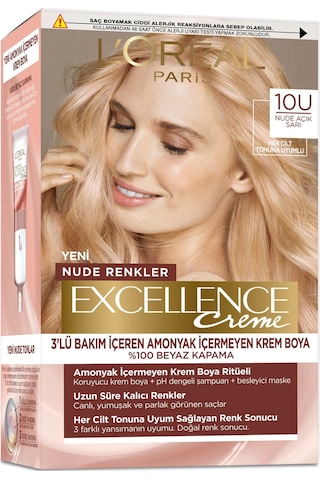 L'Oréal Paris L'Oréal Paris Excellence Creme Nude Renkler Saç Boyası – 10U Nude Açık Sarı 10U Nude Açık Sarı