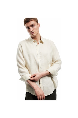 Koton Klasik Yaka Regular Fit Uzun Kollu Keten Gömlek Bej 5sam60172hw Ekru