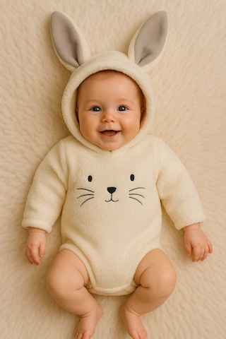 Aden Kids Welsoft Peluş Unisex Kışlık Bebek Çıtçıtlı Badi Krem
