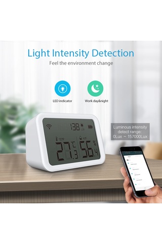 Neo Coolcam Tuya Wifi Akıllı Sıcaklık Ve Nem Sensörü Işık Dedektörü İç Mekan Higrometre Termometre Lcd Ekran İle