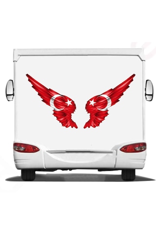 Kanatlı Türk Bayrağı - Ay Yıldız - Türk Sticker -araba - Oto - Motosiklet -karavan Sticker Etiket 00002 15x15 Cm